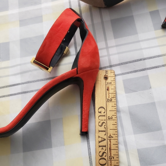 Celine Paris Red Suede Heels Italy Gold Clasp Cute - Picture 16 of 16